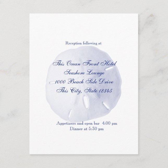 Carte D'accompagnement Sable Dollar Royal Blue Mariage Réception (Devant)