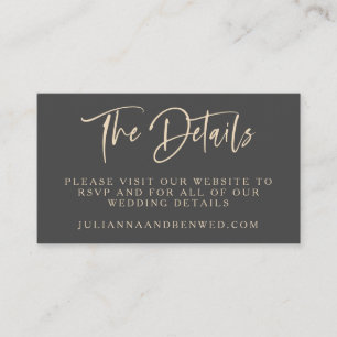 Carte D'accompagnement Sable noir moderne Script Lettres site Mariage