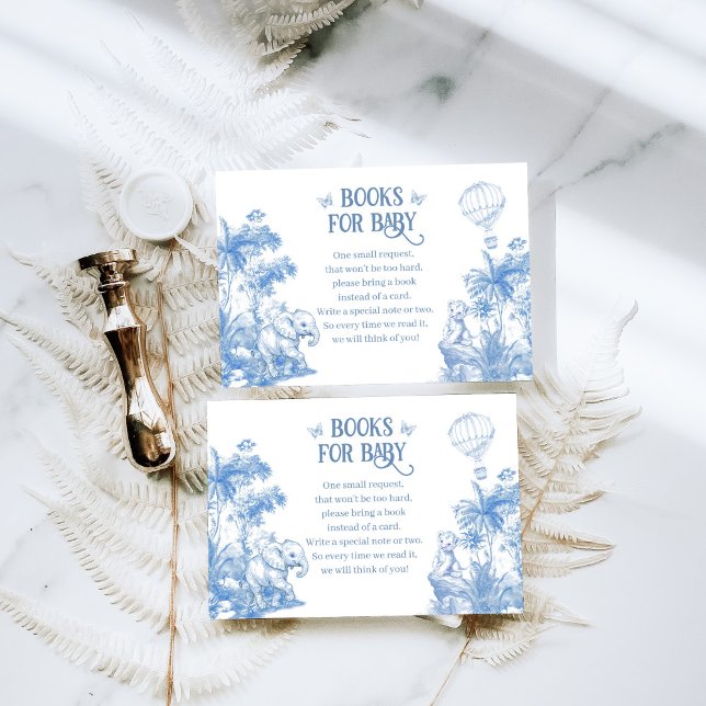 Carte D'accompagnement Safari Animal Bleu Toile Bébé Garçon Douche Livres (Créateur téléchargé)