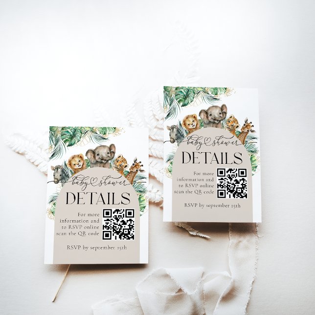 Carte D'accompagnement Safari Animal Jungle Détails du Baby shower qrcode (Créateur téléchargé)