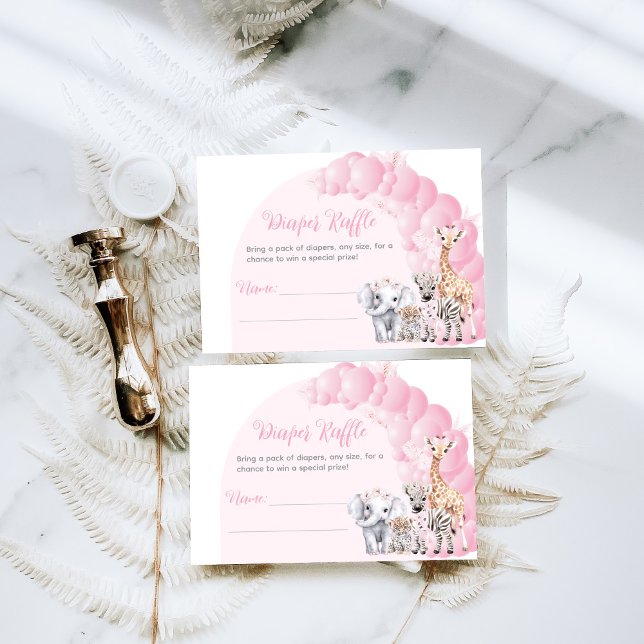 Carte D'accompagnement Safari animal rose Boho bébé fille douche couche (Créateur téléchargé)