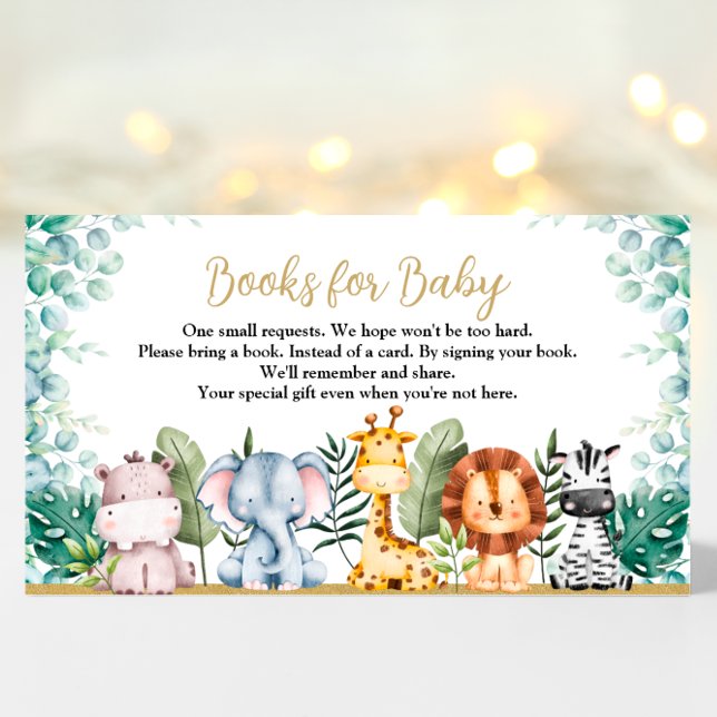 Carte D'accompagnement Safari Animaux Baby shower Book for Baby Card (Safari Baby Shower Books for Baby card)