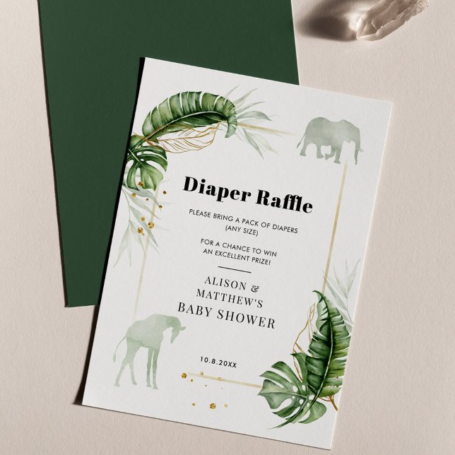 Carte D'accompagnement Safari Animaux Elephant Baby shower Déchets Raffle (Safari Animals Elephant Giraffe Diaper Raffle Enclosure Card)