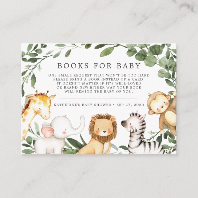 Carte D'accompagnement Safari Animaux Livres Pour Baby Baby shower Card (Devant)