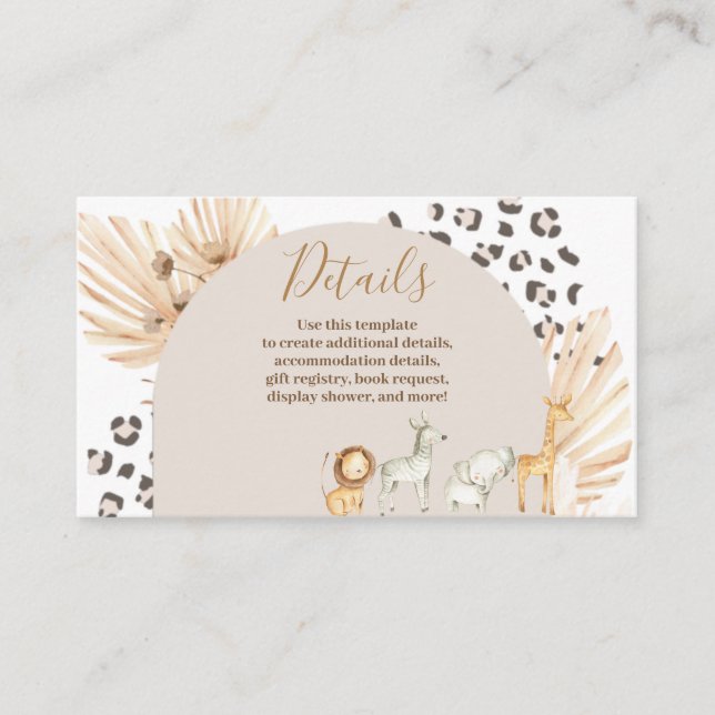 Carte D'accompagnement Safari Boho Animaux Aquarelle Détails (Devant)