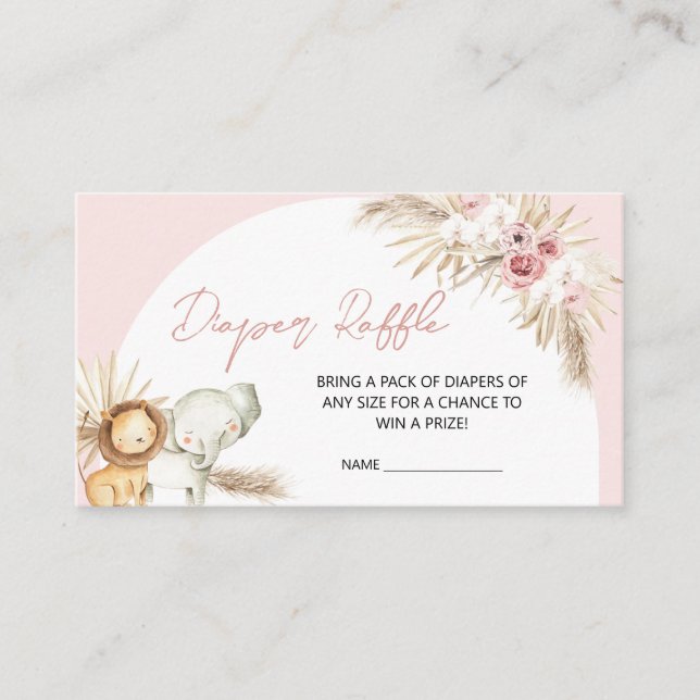 Carte D'accompagnement Safari Boho Rose Animaux Baby shower Déchets Raffl (Devant)