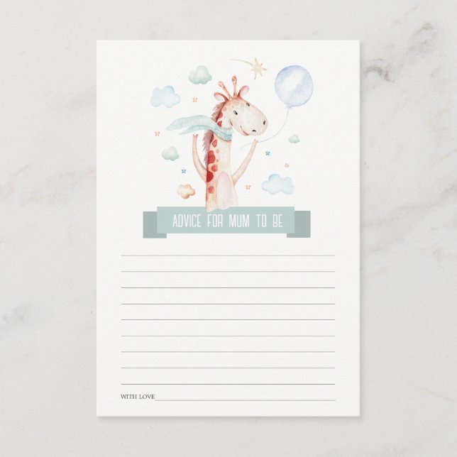 Carte D'accompagnement Safari Giraffe Balloon Conseils pour maman Baby sh (Devant)