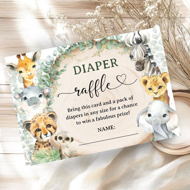 Carte D'accompagnement Safari Jungle Animals Baby Shower Diaper Raffle (Créateur téléchargé)
