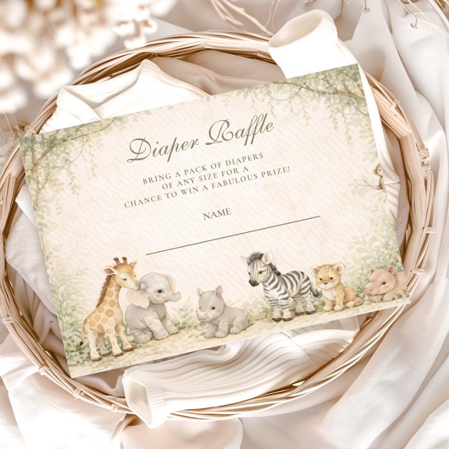 Carte D'accompagnement Safari Jungle Animals Baby Shower Diapper Raffle (Créateur téléchargé)