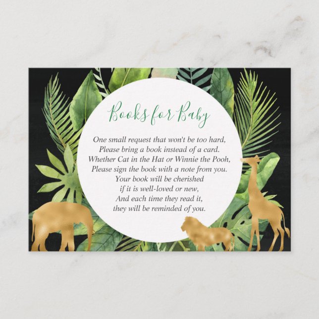 Carte D'accompagnement Safari jungle animaux demander réserver amener un  (Devant)