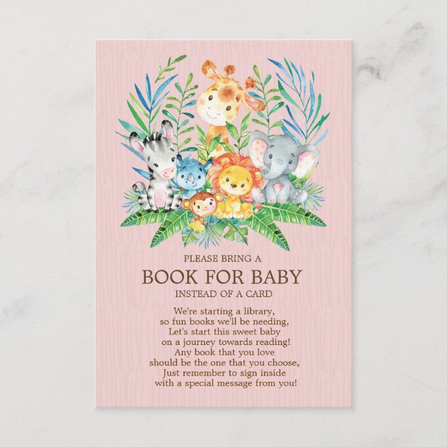 Carte D'accompagnement Safari Jungle Girls Baby shower Book for Baby (Devant)