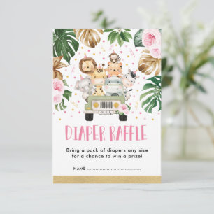 Carte D'accompagnement Safari Jungle rose Floral Baby Girl Raffle de couc