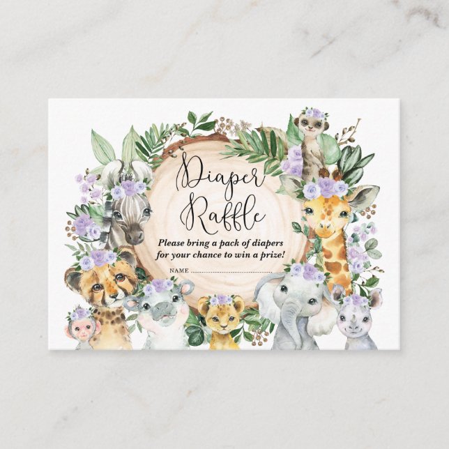 Carte D'accompagnement Safari sauvage pourpre Animaux Bébé Déchets Raffle (Devant)