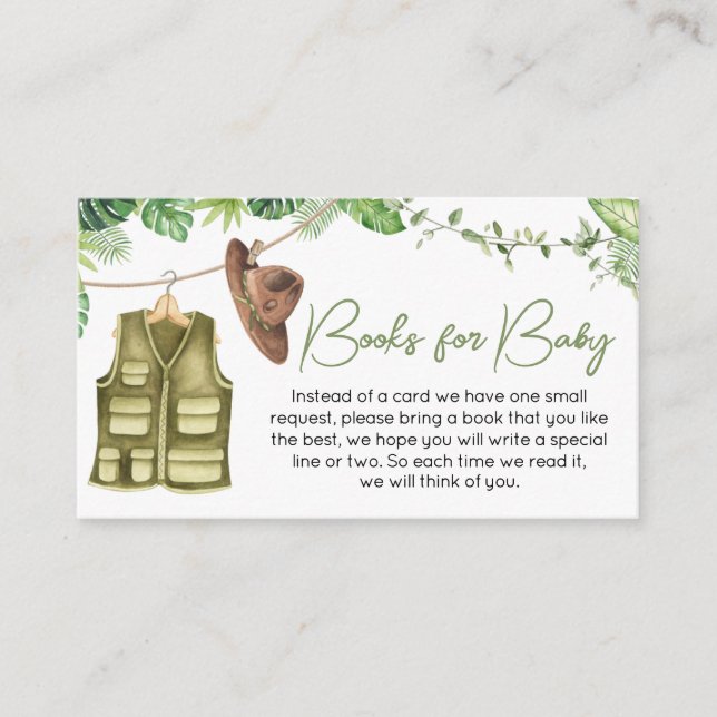 Carte D'accompagnement Safari tropical Jungle Animaux Livres pour bébé (Devant)