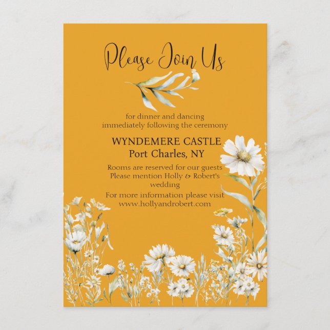 Carte D'accompagnement Saffron Yellow, Daisy Floral Wedding QR Code (Devant)