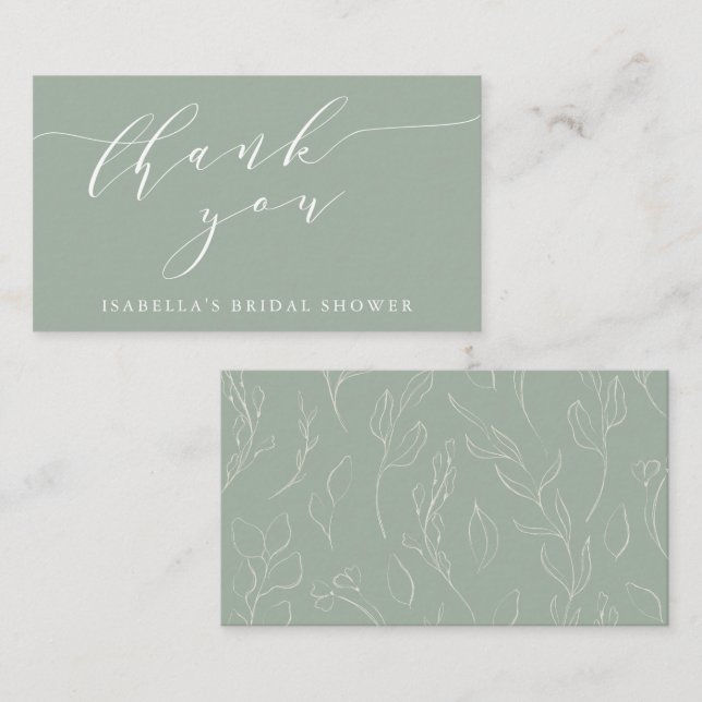 Carte D'accompagnement Sage Botanical Script Bridal Shower Thank You Gift (Devant / Derrière)