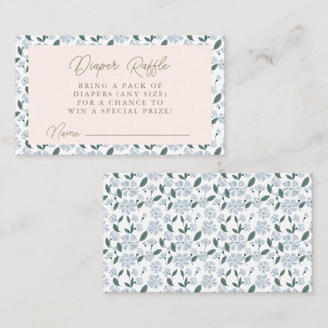 Carte D'accompagnement Sage Dusty Blue Floral Baby shower Diaper Raffle (Devant / Derrière)