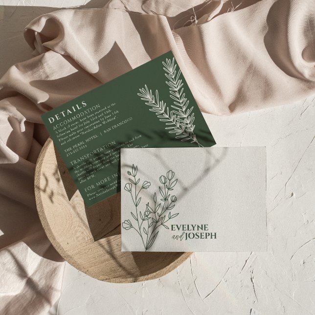 Carte D'accompagnement Sage Emerald Green Floral Boho Détails du Mariage (Créateur téléchargé)