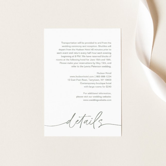 Carte D'accompagnement SAGE Fresque Moderne Détails Mariage Boîtier (Créateur téléchargé)