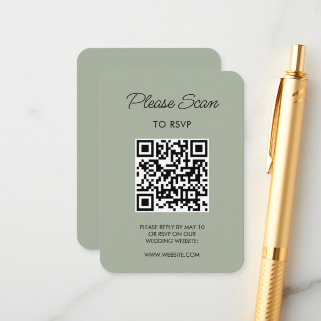 Carte D'accompagnement Sage Gree Wedding RSVP Modern Minimalist Simple (Devant/Arrière en situation)