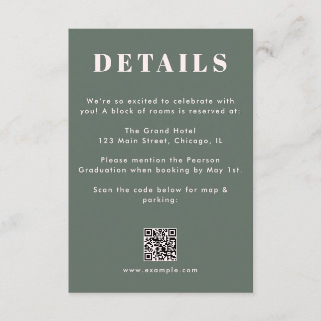 Carte D'accompagnement Sage Green Blush Pink Graduation QR Code Details (Devant)