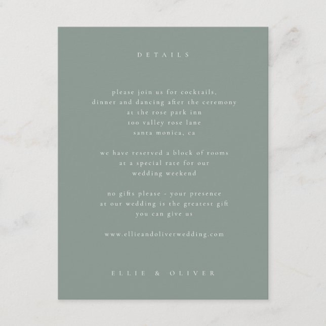 Carte D'accompagnement Sage Green Boho Photo Mariage Moderne (Devant)