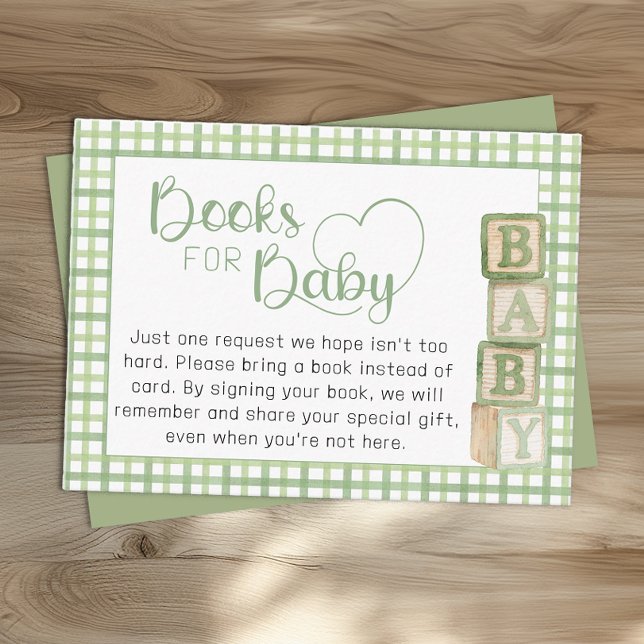 Carte D'accompagnement Sage Green Books for Baby Card Baby Shower Insert (Books for Baby Card)