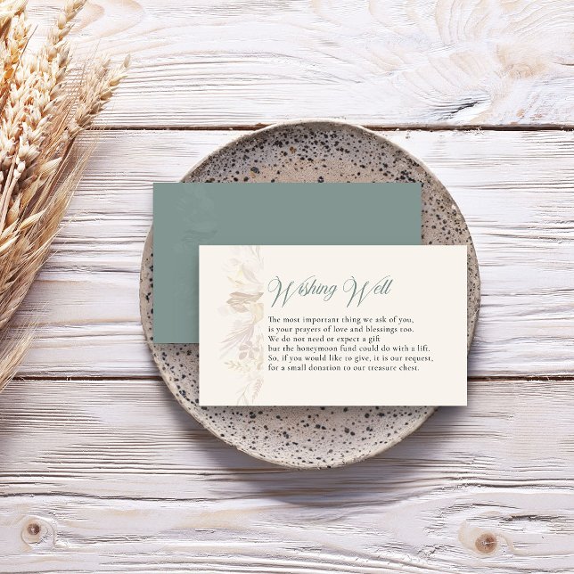 Carte D'accompagnement Sage Green Botanical Folid Wishing well (Sage Green Elegant wedding wishing well insert card - Foliage Duet wedding collection)
