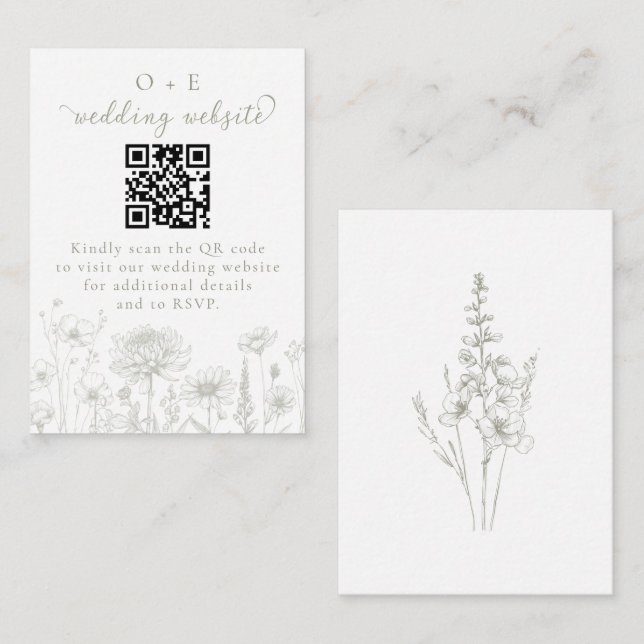 Carte D'accompagnement Sage Green Botanical Minimal Wedding Website QR (Devant / Derrière)