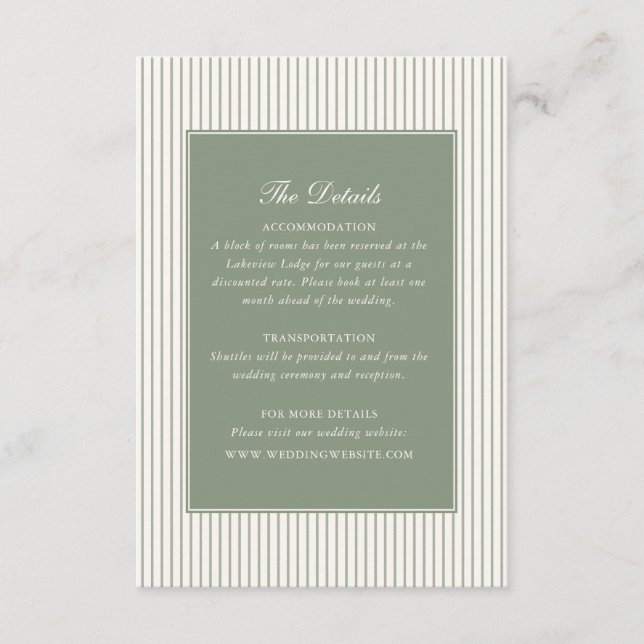 Carte D'accompagnement Sage Green Bow Frame Wedding Details (Devant)