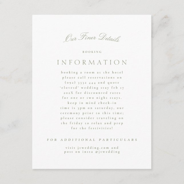 Carte D'accompagnement Sage Green Classic Élégant Mariage formel (Devant)