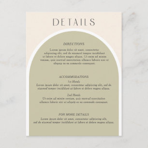 Carte D'accompagnement Sage Green Design moderne arche Mariage détails dé