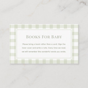 Carte D'accompagnement Sage Green En vichy Baby shower Livres Pour Bébé