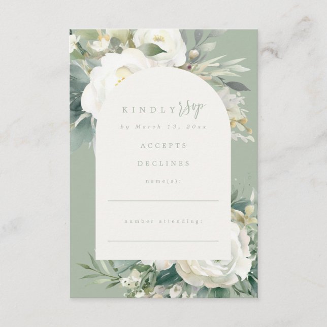 Carte D'accompagnement Sage Green Eucalyptus Floral Mariage RSVP (Devant)