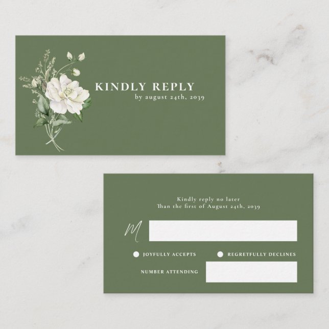 Carte D'accompagnement Sage Green Eucalyptus & Rose Ivory  Réponse de Mar (Devant / Derrière)