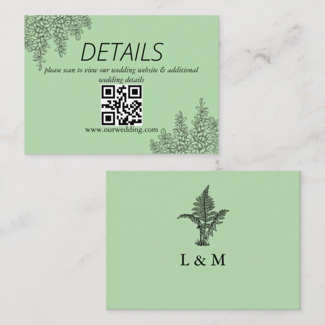 Carte D'accompagnement Sage Green Fern Leaf Mariage QR Code (Devant / Derrière)