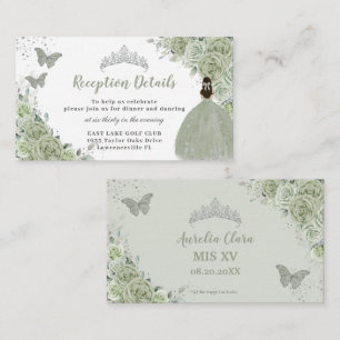 Carte D'accompagnement Sage Green Floral Argent Quinceañera Réception