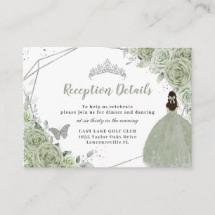 Carte D'accompagnement Sage Green Floral Argent Quinceañera Réception