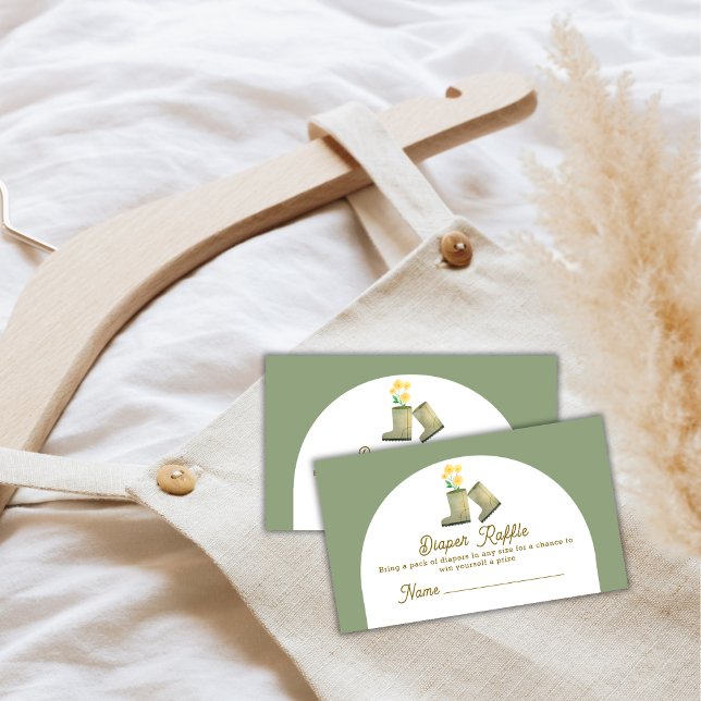 Carte D'accompagnement Sage Green Floral Boots Diaper Baby shower Raffin (Sage Green Floral Boots Diaper Raffle Baby Shower Enclosure Card)
