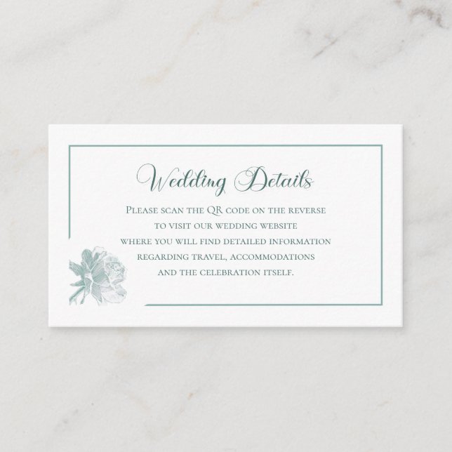 Carte D'accompagnement Sage Green Floral Calligraphy QR Info Wedding (Devant)