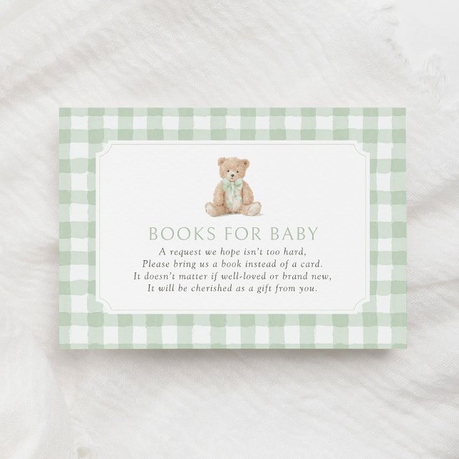Carte D'accompagnement Sage Green Gingham Teddy Bear Books for Baby (Créateur téléchargé)