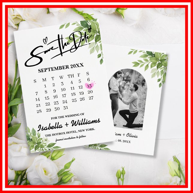 Carte D'accompagnement Sage Green Greenery Calendrier Mariage Enregistrer (Créateur téléchargé)