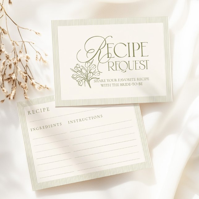 Carte D'accompagnement Sage Green Hand Drawn Floral Recipe Request Card (Créateur téléchargé)
