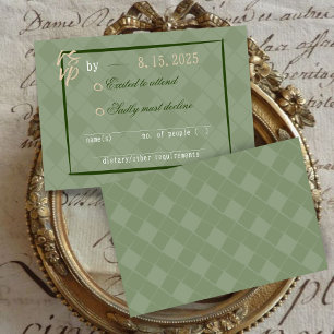 Carte D'accompagnement Sage Green Moderne Arlequin Vintage Mariage RSVP