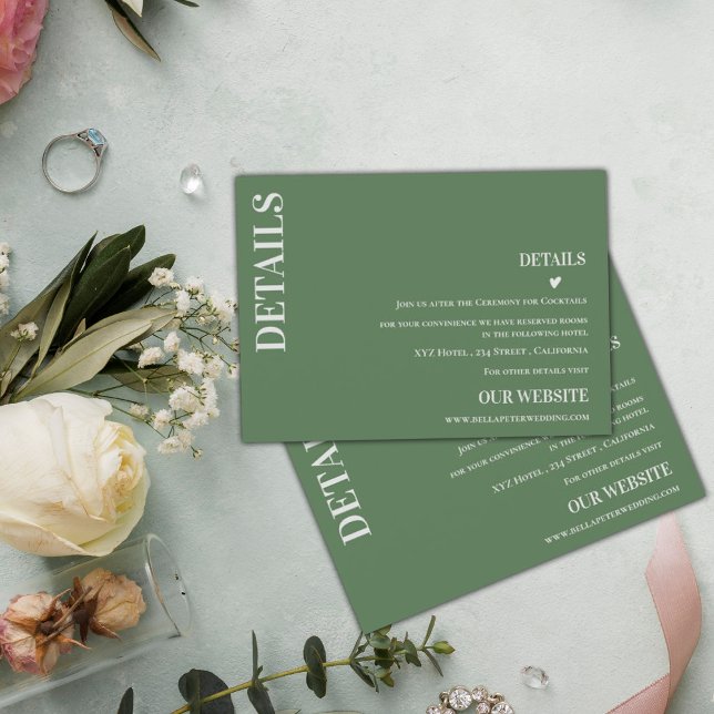 Carte D'accompagnement Sage Green Moderne Contemporain Détails du Mariage (Sage Green Modern Contemporary Wedding Details Enclosure Card)