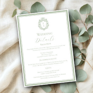 Carte D'accompagnement Sage Green Monogram Crest Détails du Mariage