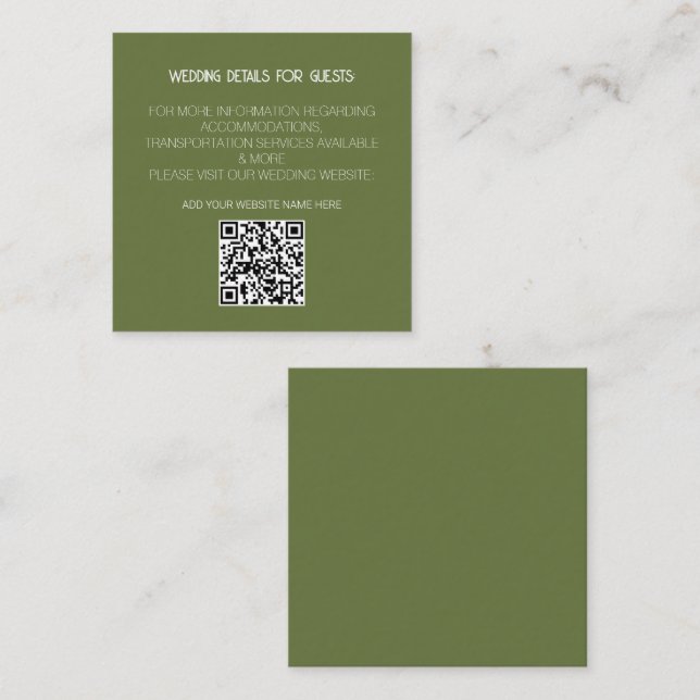 Carte D'accompagnement Sage Green QR Code Moderne Détails Mariage Minimal (Devant / Derrière)
