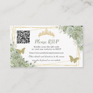 Carte D'accompagnement Sage Green Roses Floral Or Quinceañera RSVP QR