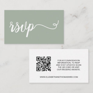 Carte D'accompagnement Sage green script Details Site web Mariage QR code