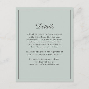 Carte D'accompagnement Sage Green Simple Elegant Wedding Info Détails